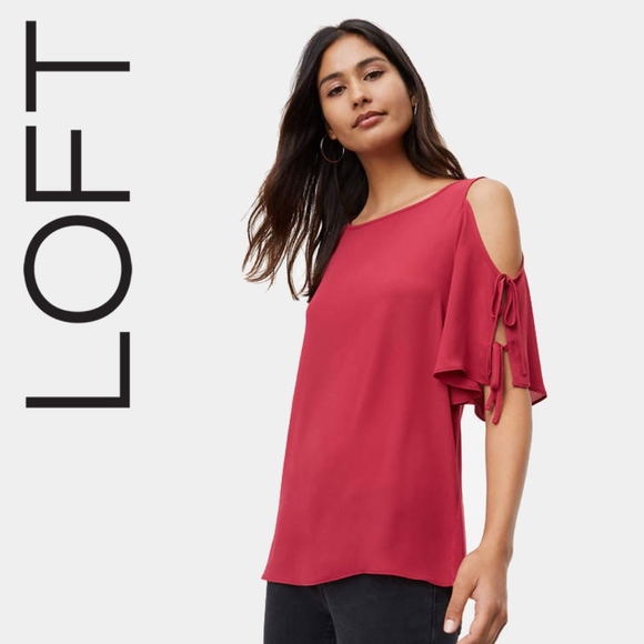 LOFT Tops - LOFT Tie Cold Shoulder Mix Media Top